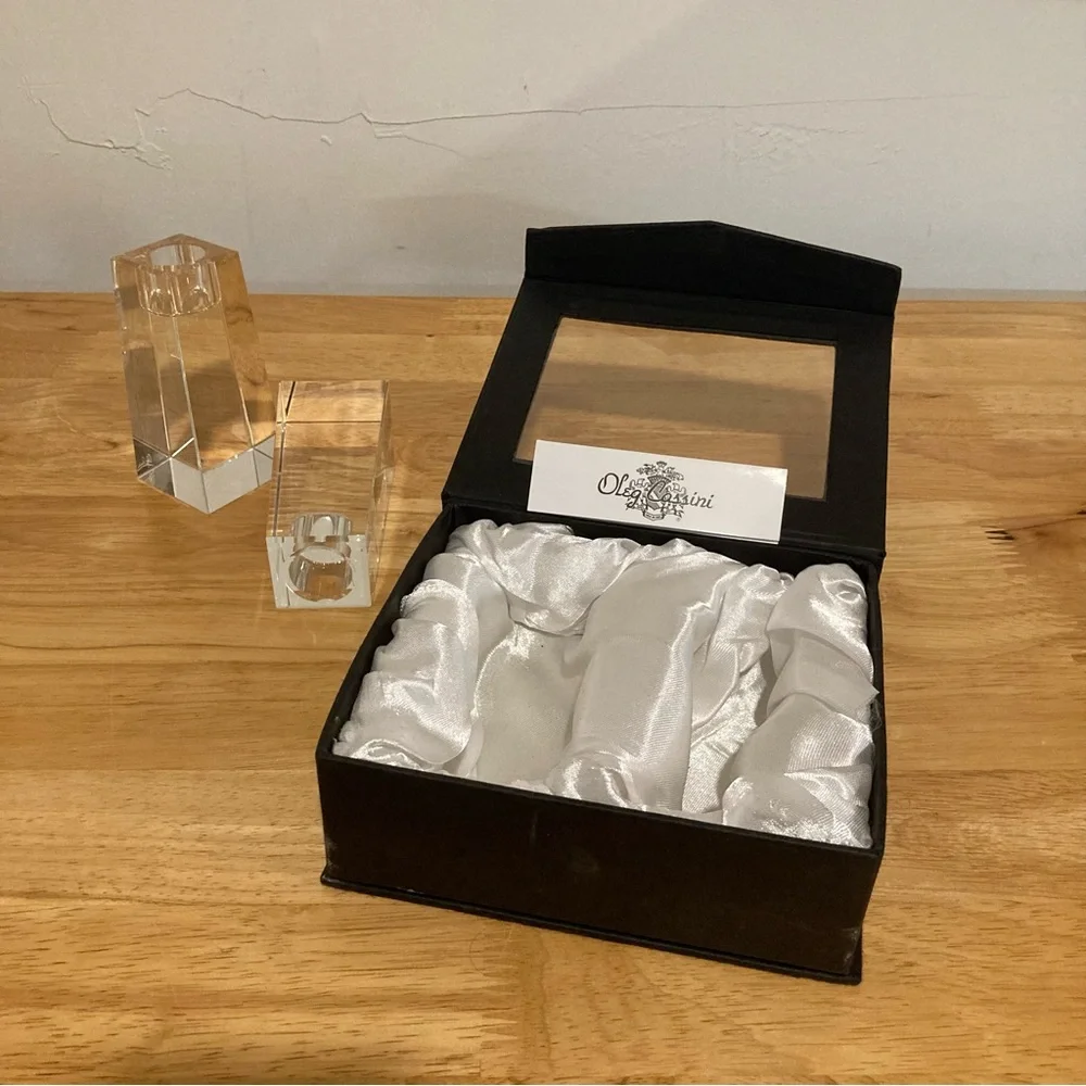 2 Crystal Candle Holders Oleg Cassini Kelly 4” Tall Clear Candlestick Set